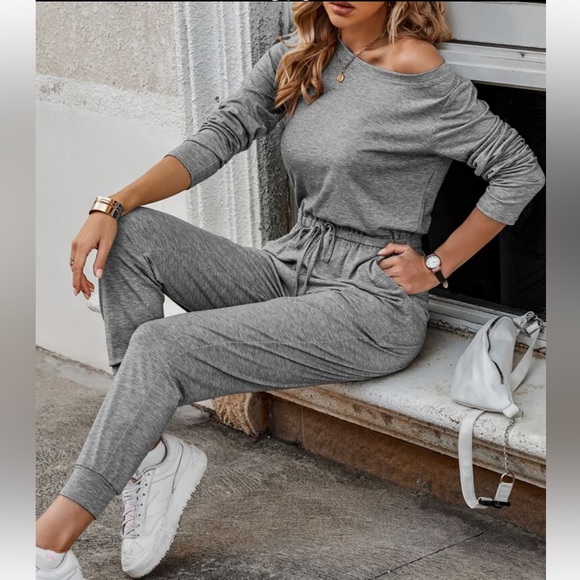 Classic Elegant Asymmetrical Neck Long Sleeve Knot Tie Waist Tee Jumpsuit - Picture 9 of 11